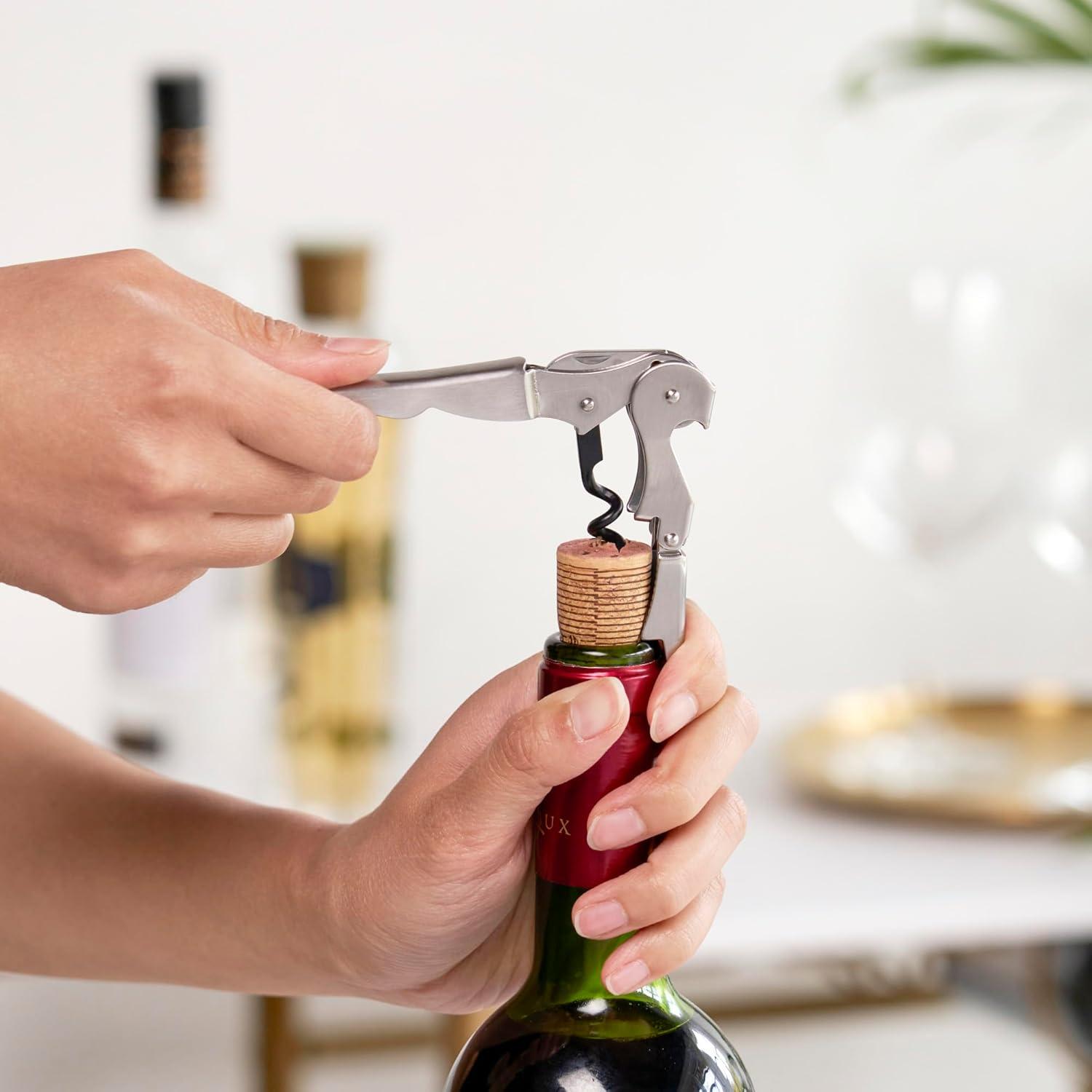 True TrueTap Double Hinged Waiter’s Corkscrew, Stainless Steel Wine Key Bottle Opener with Foil Cutter