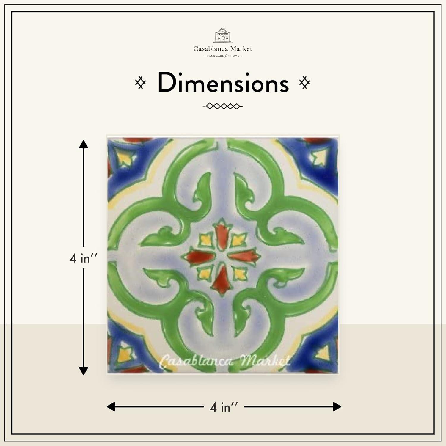 Casablanca Market MT015 Mediterranean Ceramic Valencia Decorative Tile, Blue/Green