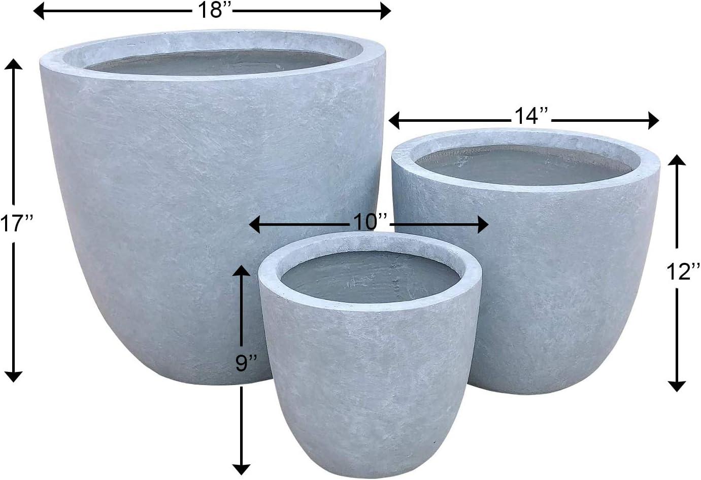 Set of 3 17" Kante Seamless Concrete Planters for Patio & Garden - Rosemead Home & Garden, Inc.