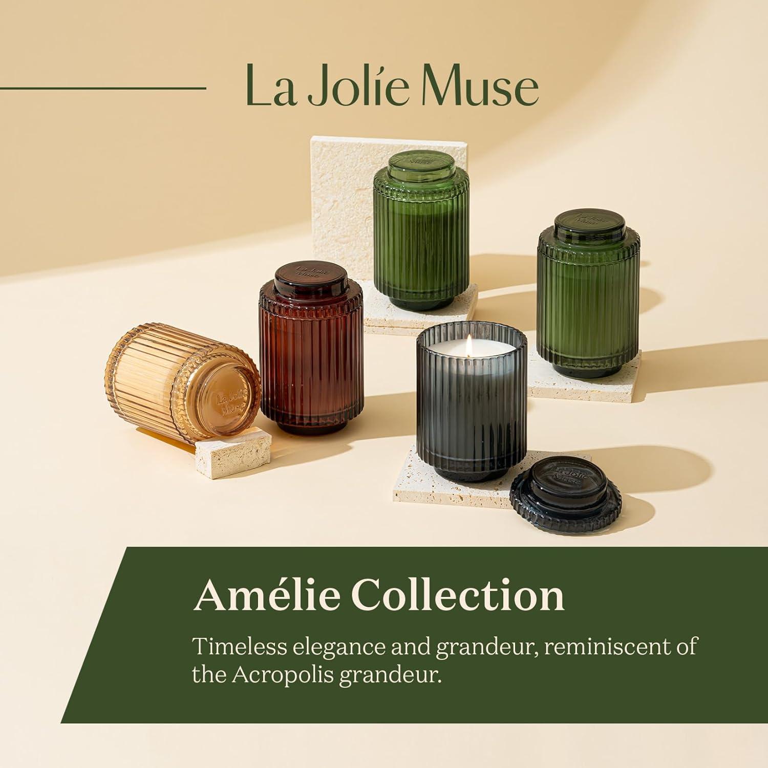 Pomegranate & Pine Green Ribbed Glass Soy Candle, 11oz