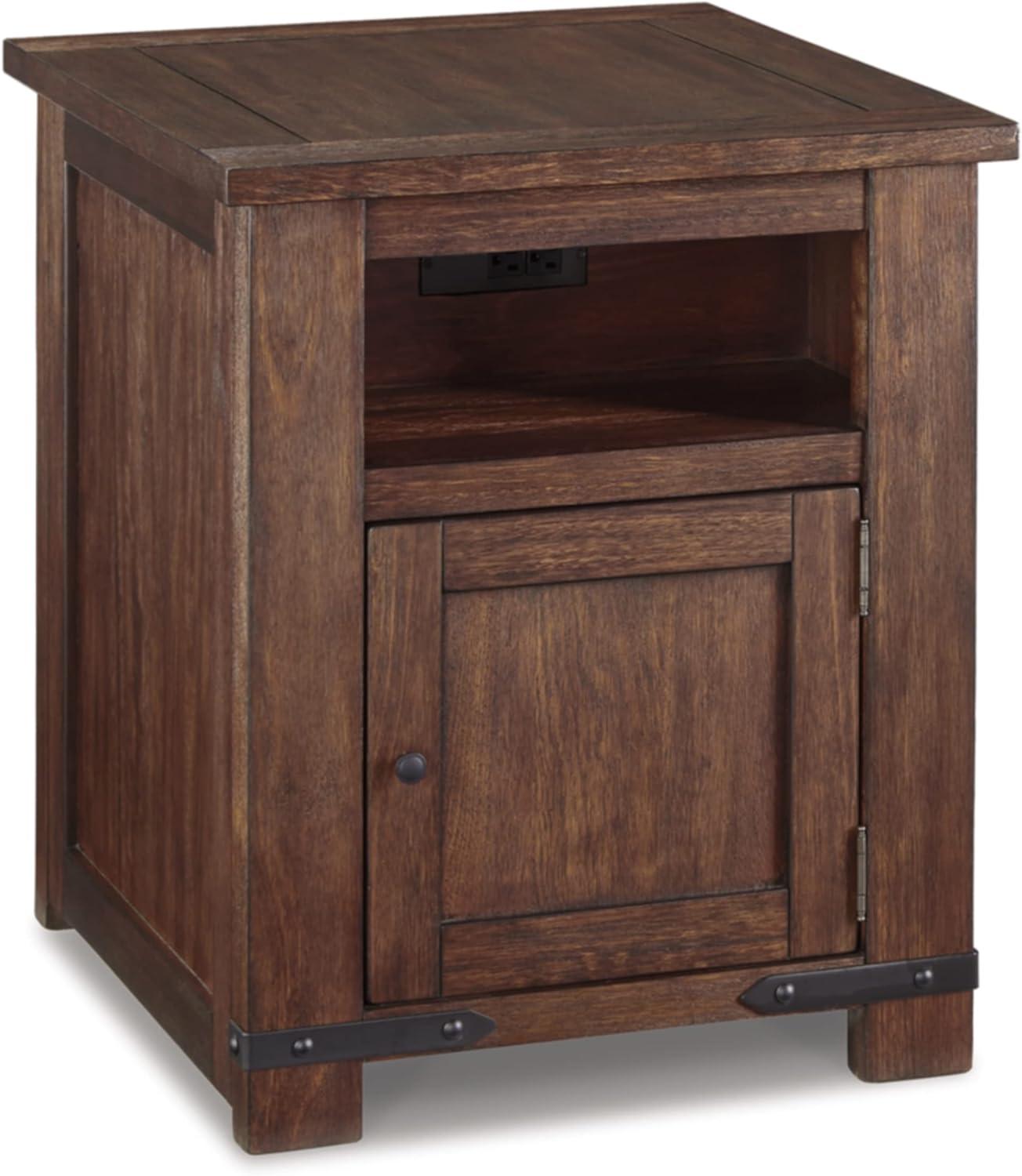 Budmore Rustic Brown Rectangular End Table with USB Ports