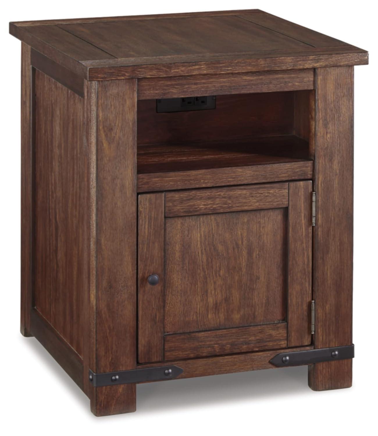 Budmore Rustic Brown Rectangular End Table with USB Ports