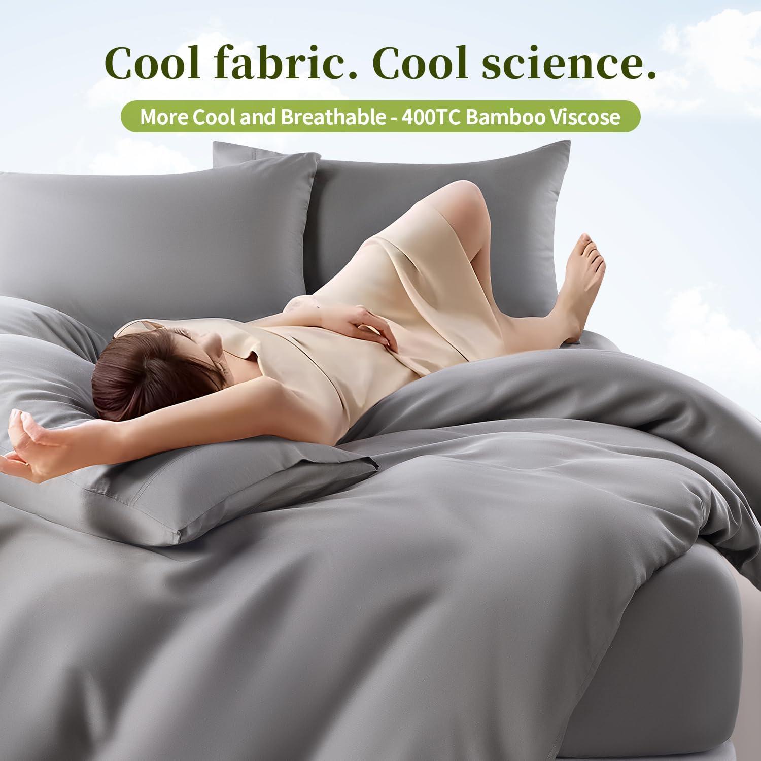 Shilucheng 100% Organic Cooling Bamboo Bed Sheets, King Sheet Sets 4 PC, 1800 Series Sheets with 16" Deep Pocket, Gray