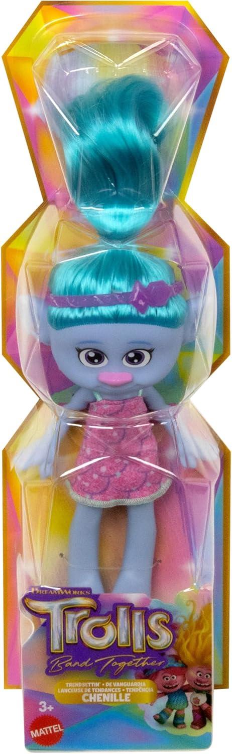 Chenille Fashion Doll with Vibrant Blue Hair and Pink Dress