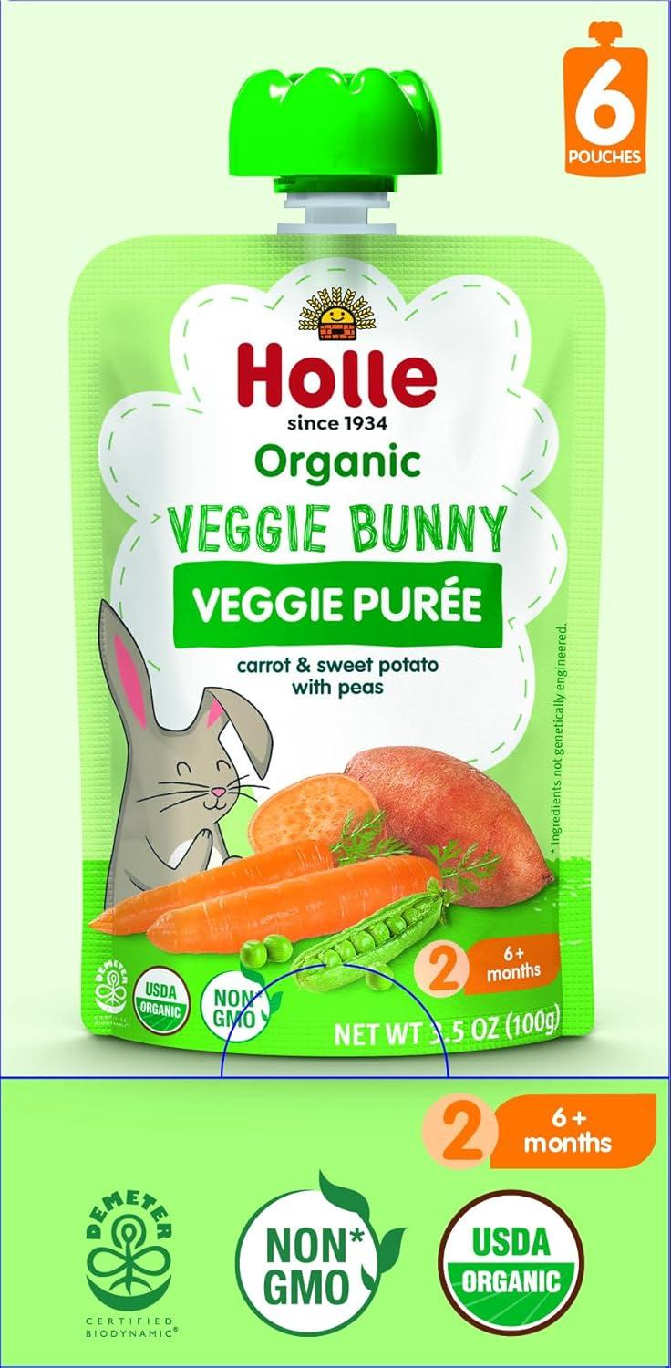 Organic Veggie Bunny Carrot Sweet Potato Pea Baby Food Pouches