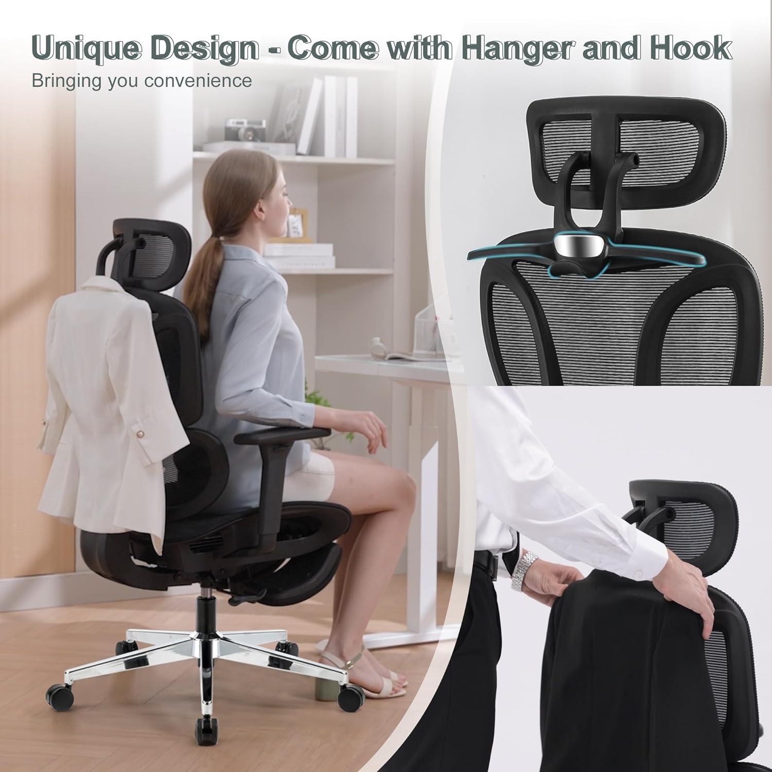 Kyona Mesh Office Chair, Adjustable Task Chair with Clothing Hanger, Adjustable Headrest and Armrest