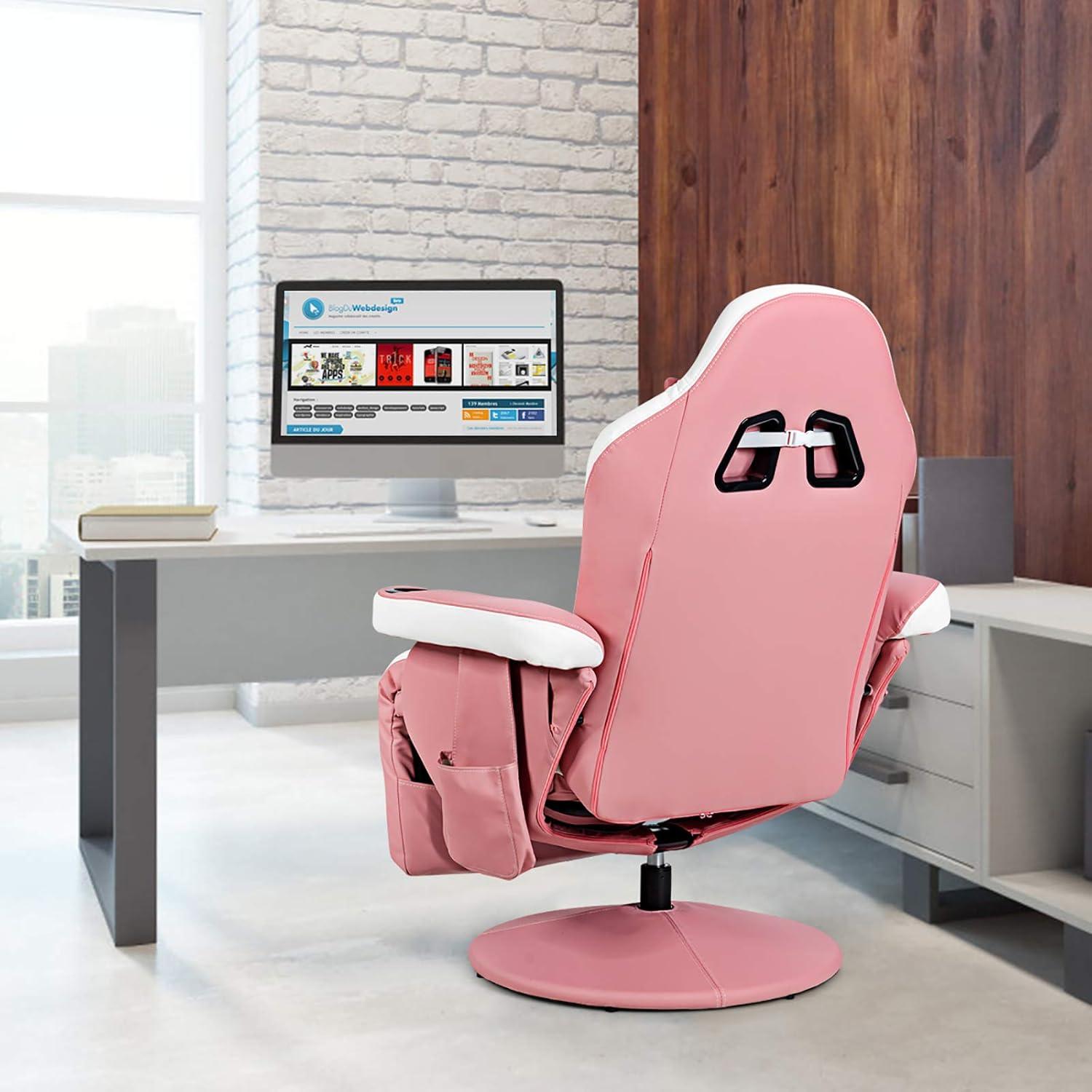 Costway Costway Goplus Reclining PC & Racing Game Chair with Footrest in Pink