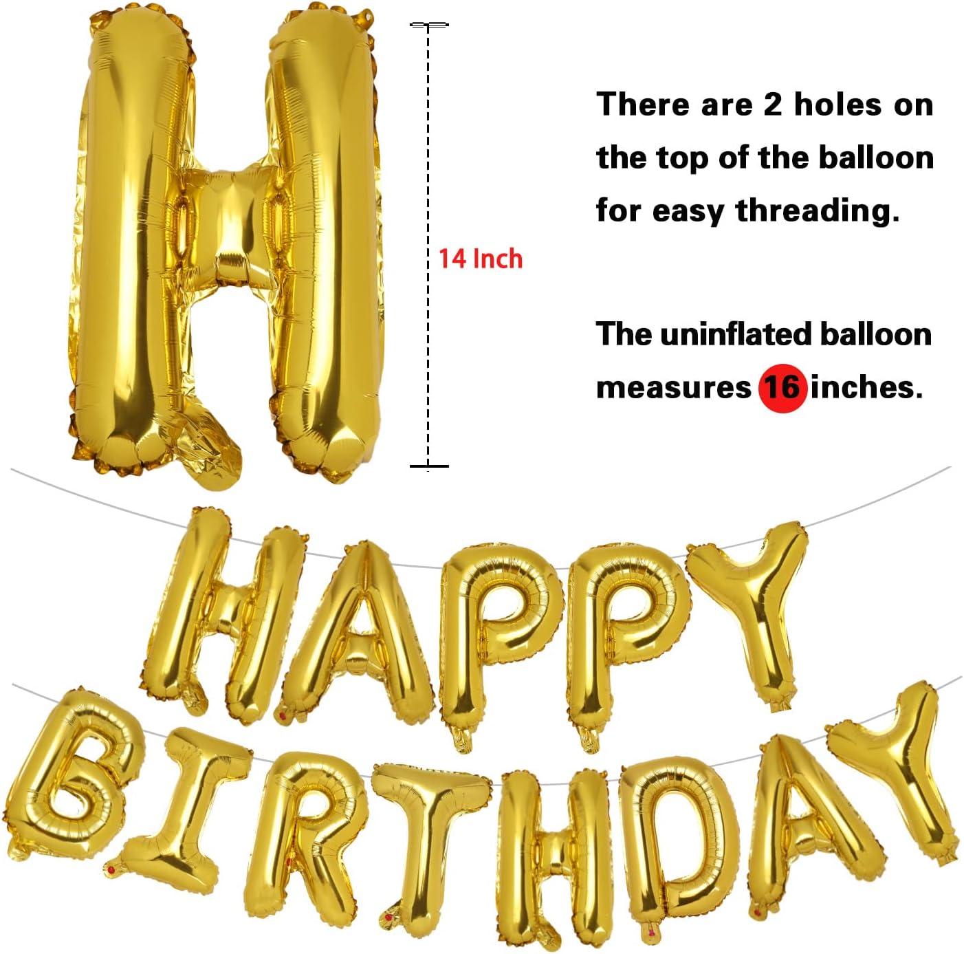 Happy Birthday Balloon Banner Party 16 Inch 3D Aluminum Foil Balloon kit Birthday Party Decor - gold