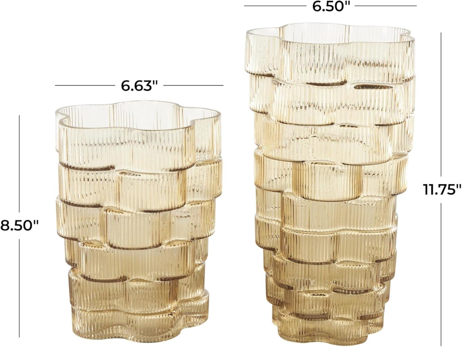 Brown Ribbed Glass Round Table Vase Set