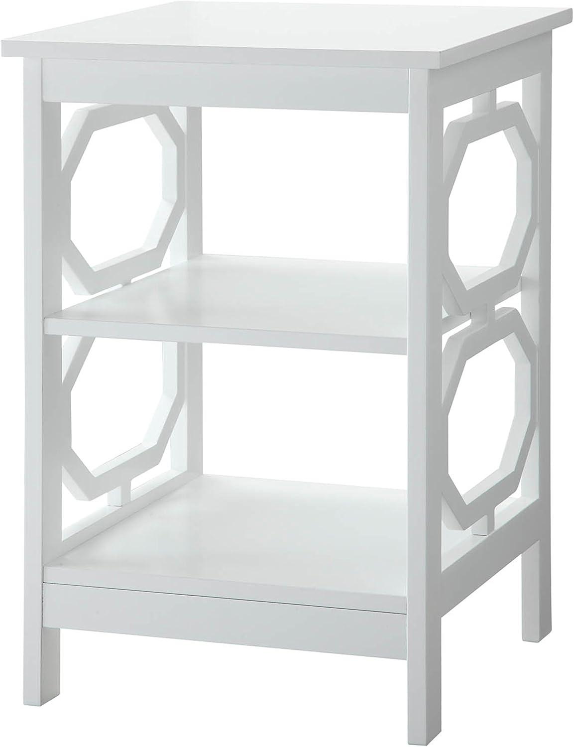 Omega Round White Wood End Table with Geometric Shelves