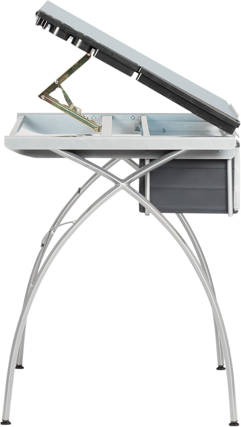 Studio Designs Futura Crafting, Drafting, Drawing Table with Adjustable Top, Silver/Blue Glass- Height 31.50 in.