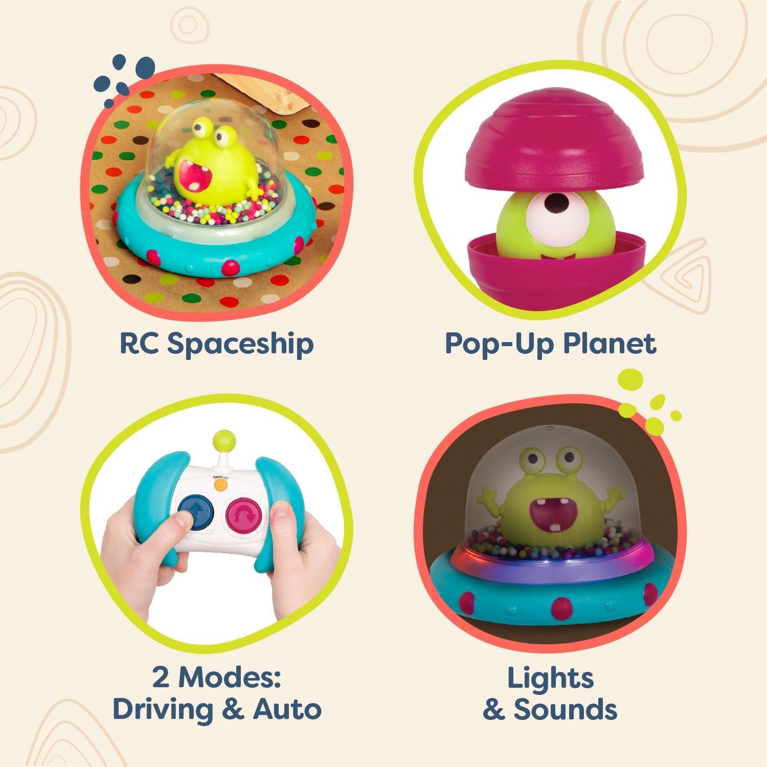 B. toys – Vehicle Bumper Space Car – Light – Up – Simple Remote Control Car for Toddlers with Alien Driver – Marky Mars – 12+ Months