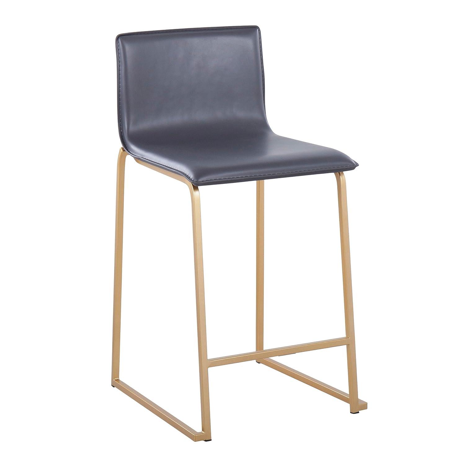 Set of 2 Mara Counter Height Barstools Gold/Gray - LumiSource: Modern Faux Leather, Metal Base, Footrest