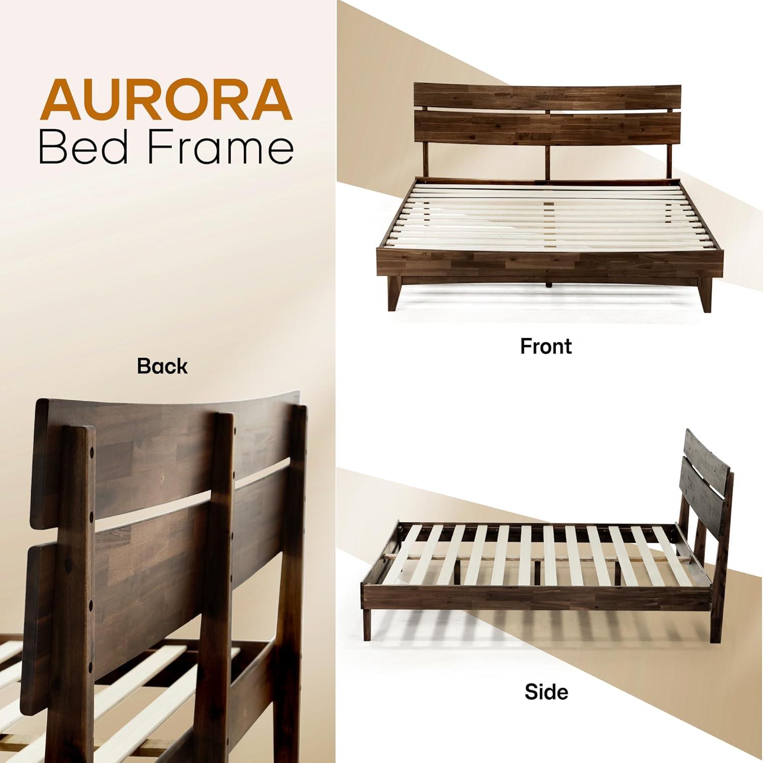 Acacia Aurora Premium Solid Wood Platform Bed Frame and High Headboard, King Bed Frame with Headboard Included, Mid Century Modern Bed with 5 years Warranty