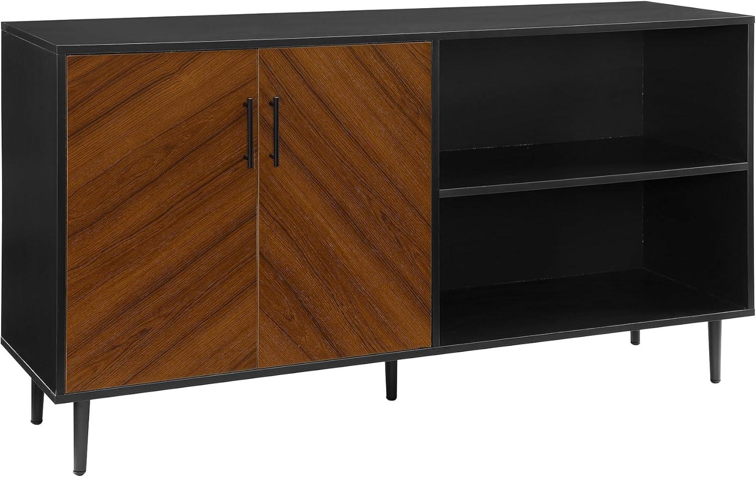 Walker Edison Caye Modern 2-Door-Bookmatch Asymmetrical Console for-TVs up to 65 Inches, 58 Inch, Solid Black