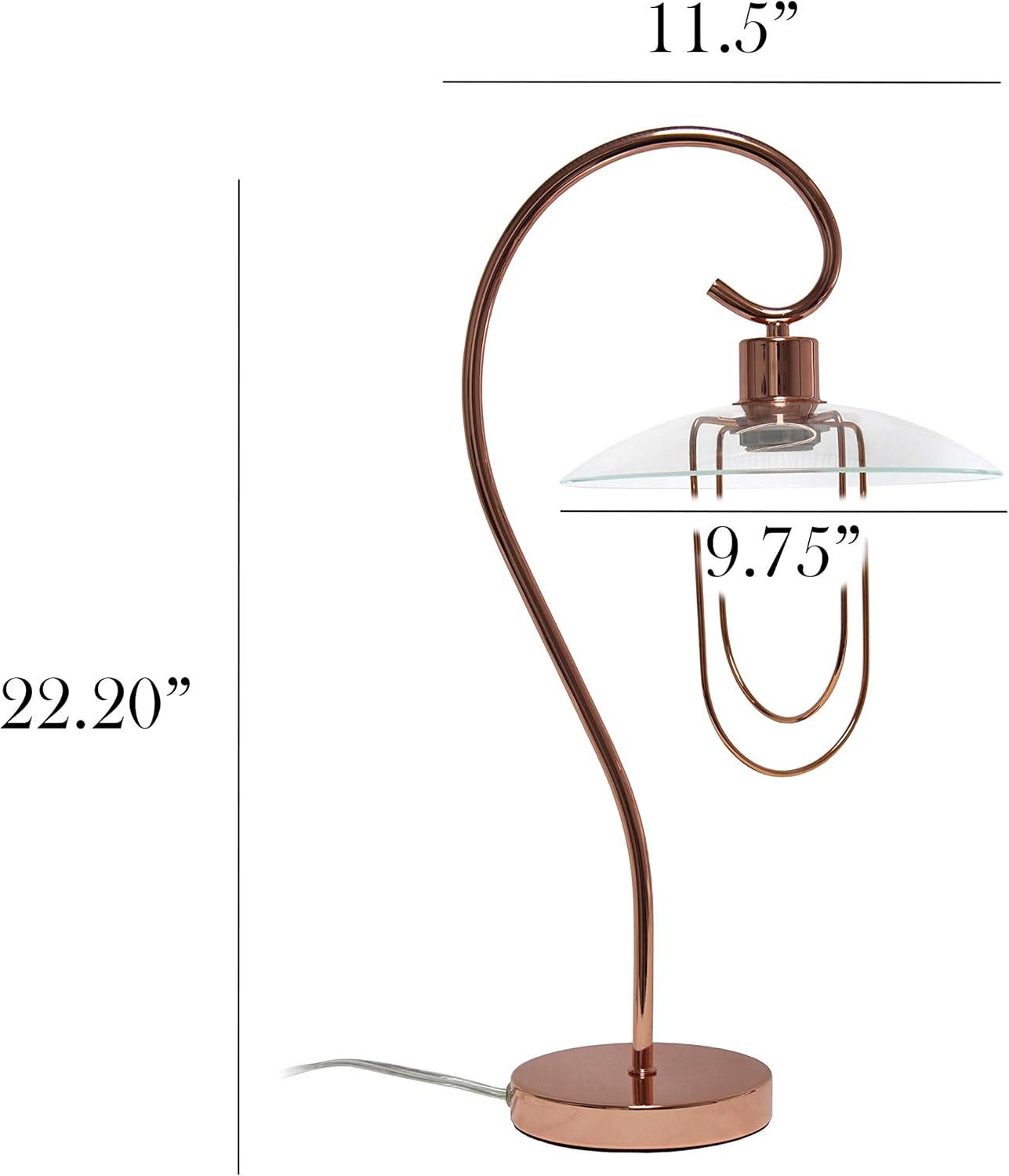 Lalia Home Modern Metal Scroll Table Lamp with Curved Metal Base and Clear Glass Shade - Rose Gold