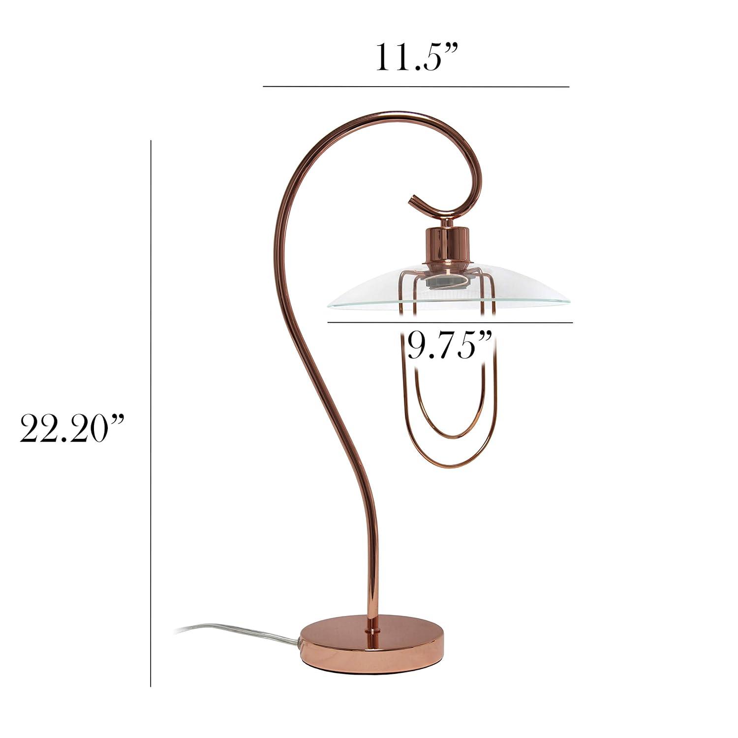 Lalia Home Modern Metal Scroll Table Lamp with Curved Metal Base and Clear Glass Shade - Rose Gold
