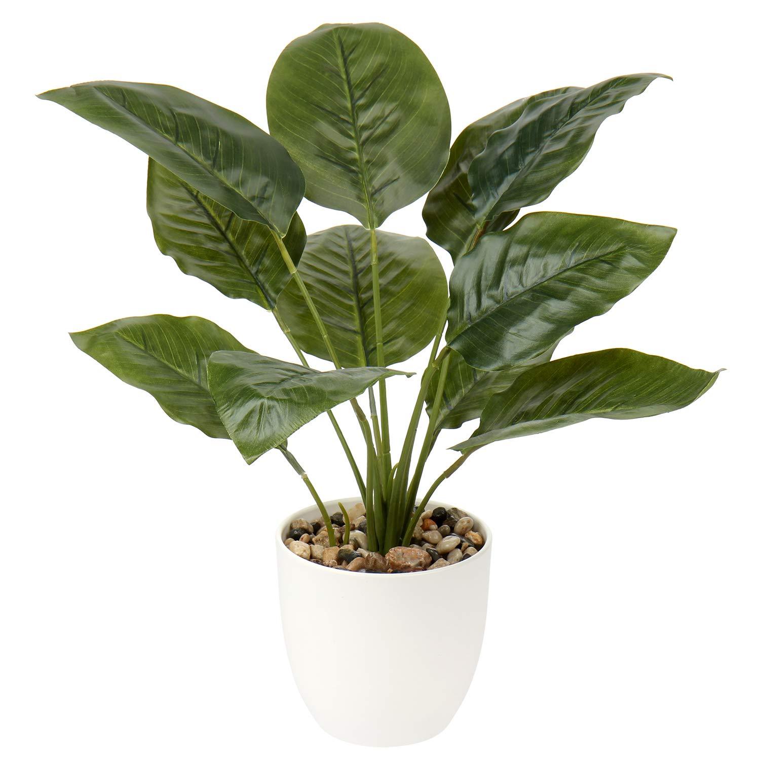 18"Fake Potted Plant Artificial Canna Plants Floor Tropical Plants with White Pot Indoor Home Decor