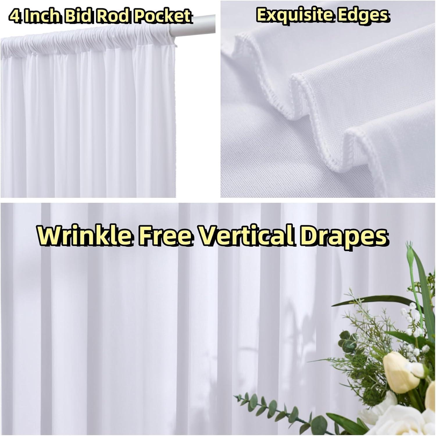 10 ft x 10 ft White Polyester Wrinkle-Free Backdrop Curtains