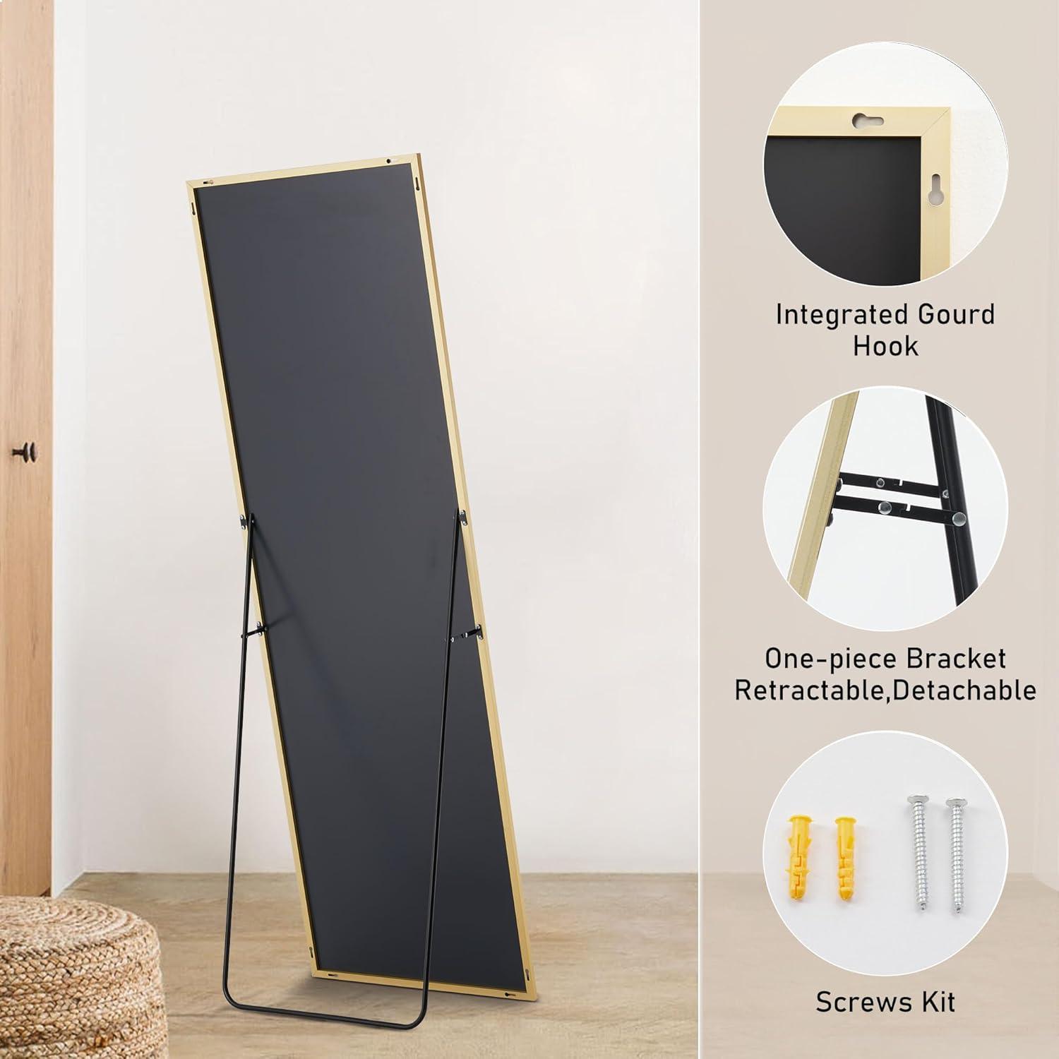 Full Length Mirror 64"x21" for Bedroom, Full Body Mirror with Stand, Hanging or Leaning for Wall, Aluminum Alloy Thin Frame Floor Standing for Living Room, Tall, Black