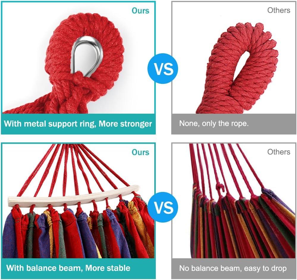 MOSFiATA Camping Hammock 550lb Upgraded Thickened 320G Durable Canvas Fabric Single Hammocks with Two Anti Roll Balance Beam and Sturdy Metal Knot Tree Straps for Camping, Patio, Backyard, Outdoor