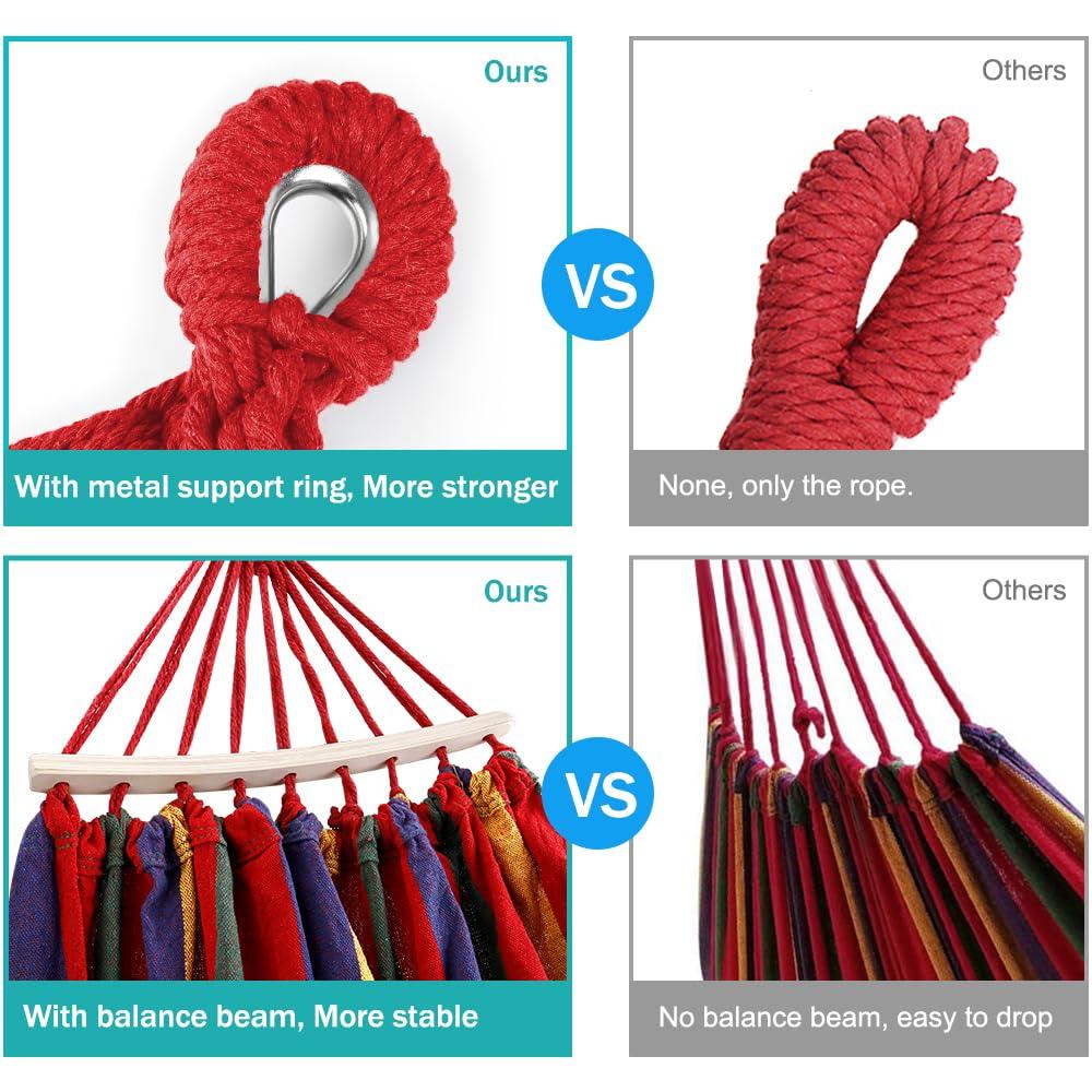 MOSFiATA Camping Hammock 550lb Upgraded Thickened 320G Durable Canvas Fabric Single Hammocks with Two Anti Roll Balance Beam and Sturdy Metal Knot Tree Straps for Camping, Patio, Backyard, Outdoor