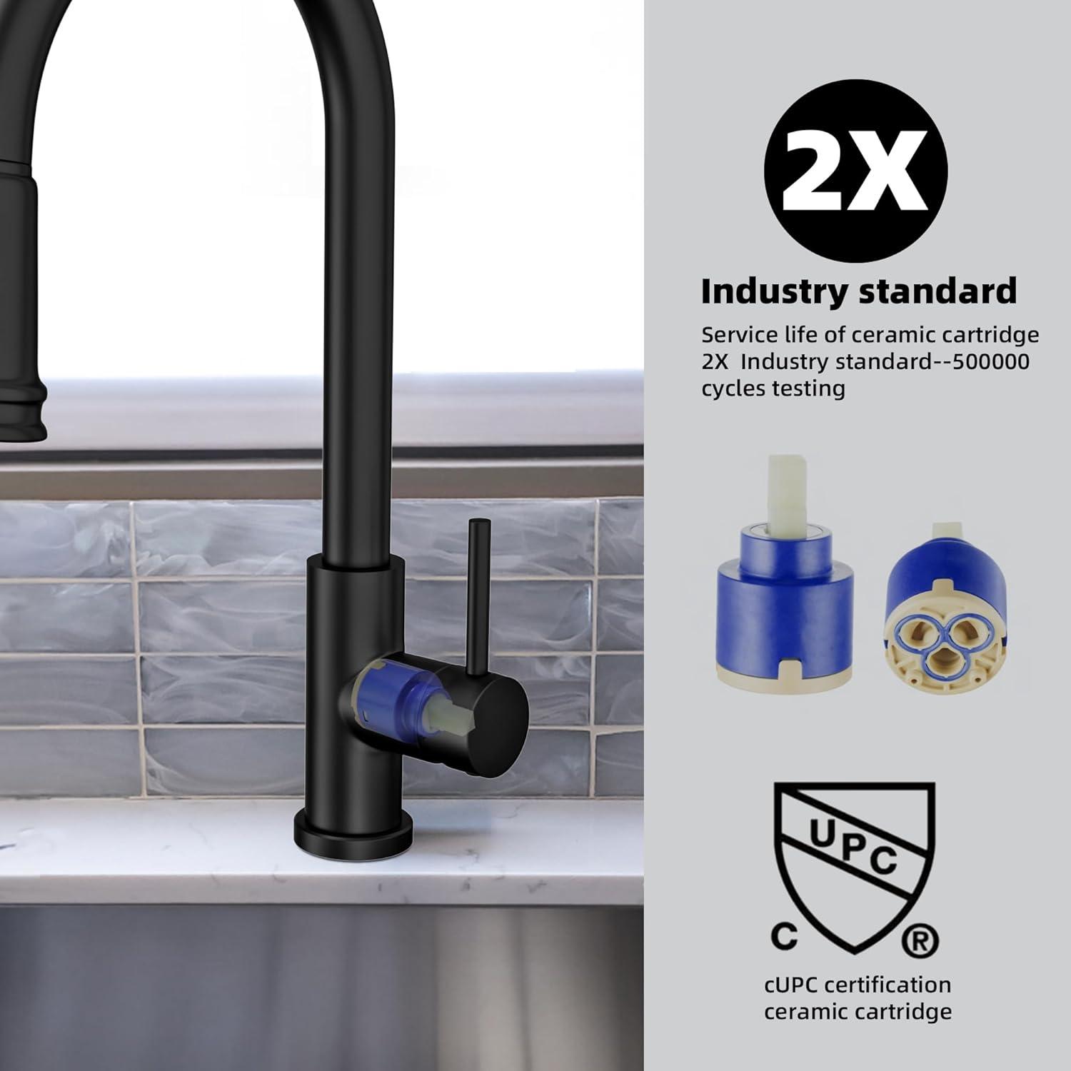 MAICOSY Single Level Stainless Steel Kitchen Sink Faucets with Pull Down Sprayer - Matt Black