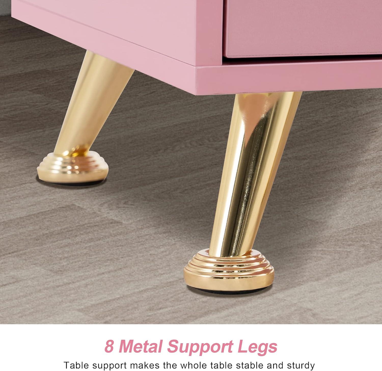 BarberPub Makeup Vanity Desk with Storage Drawer and Cabinet, Nail Desk with Glass Top