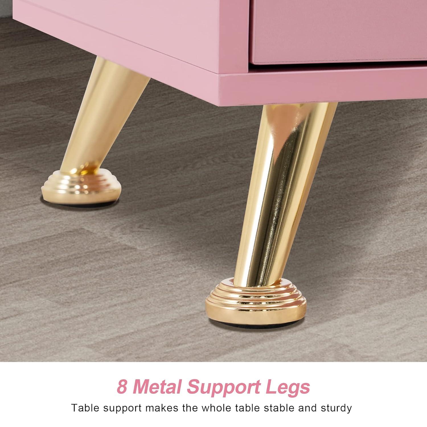 BarberPub Makeup Vanity Desk with Storage Drawer and Cabinet, Nail Desk with Glass Top