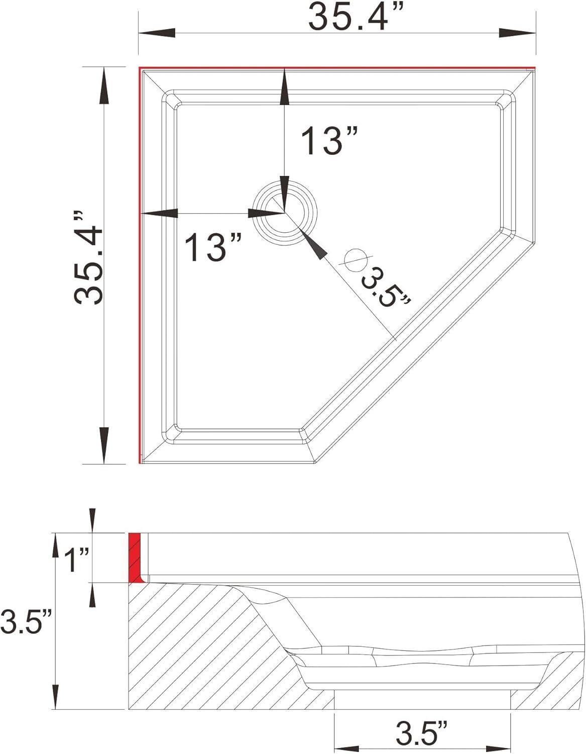 White Neo-Angle Corner Shower Base with Center Drain