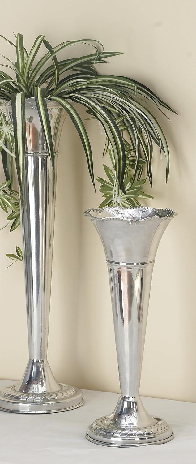 The Novogratz Aluminum Metal Decorative Vase Flute Shaped Centerpiece Vase, Flower Vase for Home Decoration 6" x 6" x 15", Silver