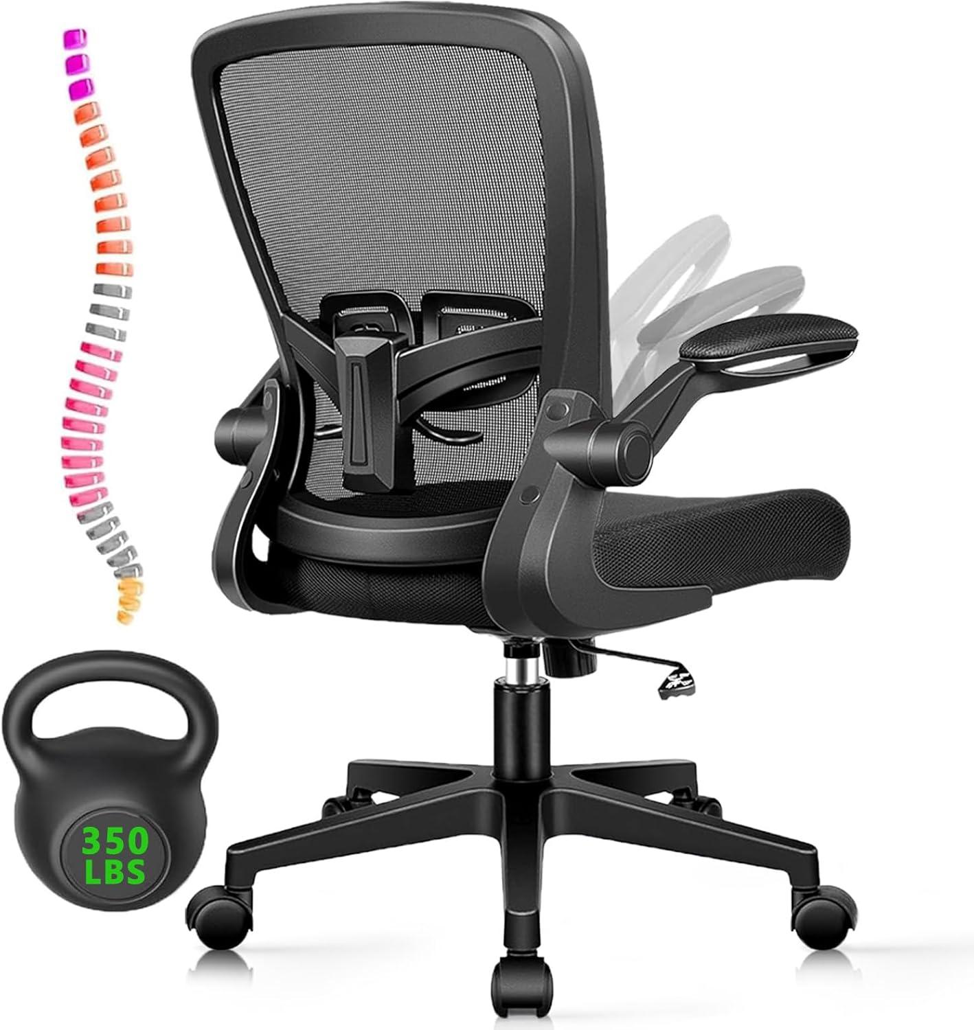 Clatina KLASIKA Ergonomic Office Desk Chair Mesh Back Flip Up Armrests Adjustable Height and Lumbar Support Swivel Chairs with Wheels