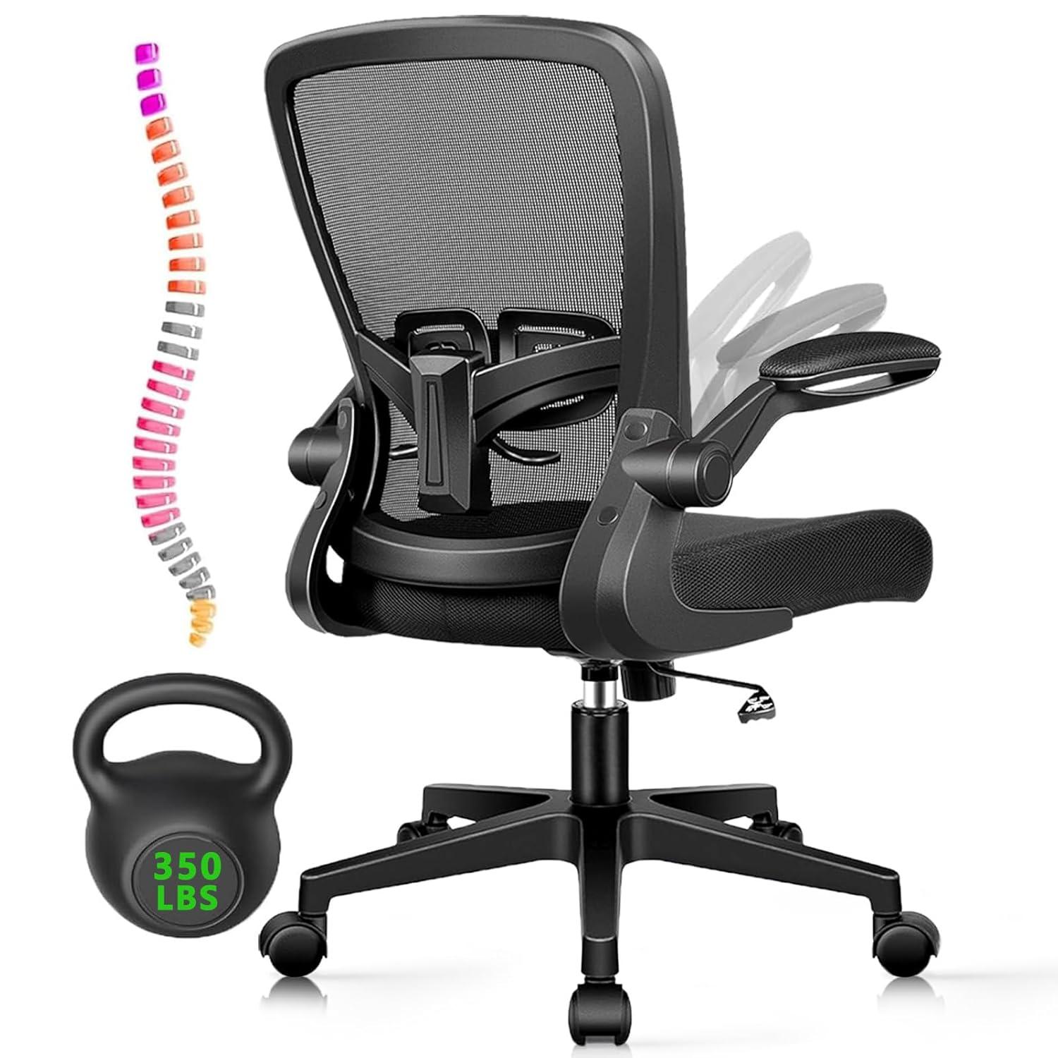 Clatina KLASIKA Ergonomic Office Desk Chair Mesh Back Flip Up Armrests Adjustable Height and Lumbar Support Swivel Chairs with Wheels