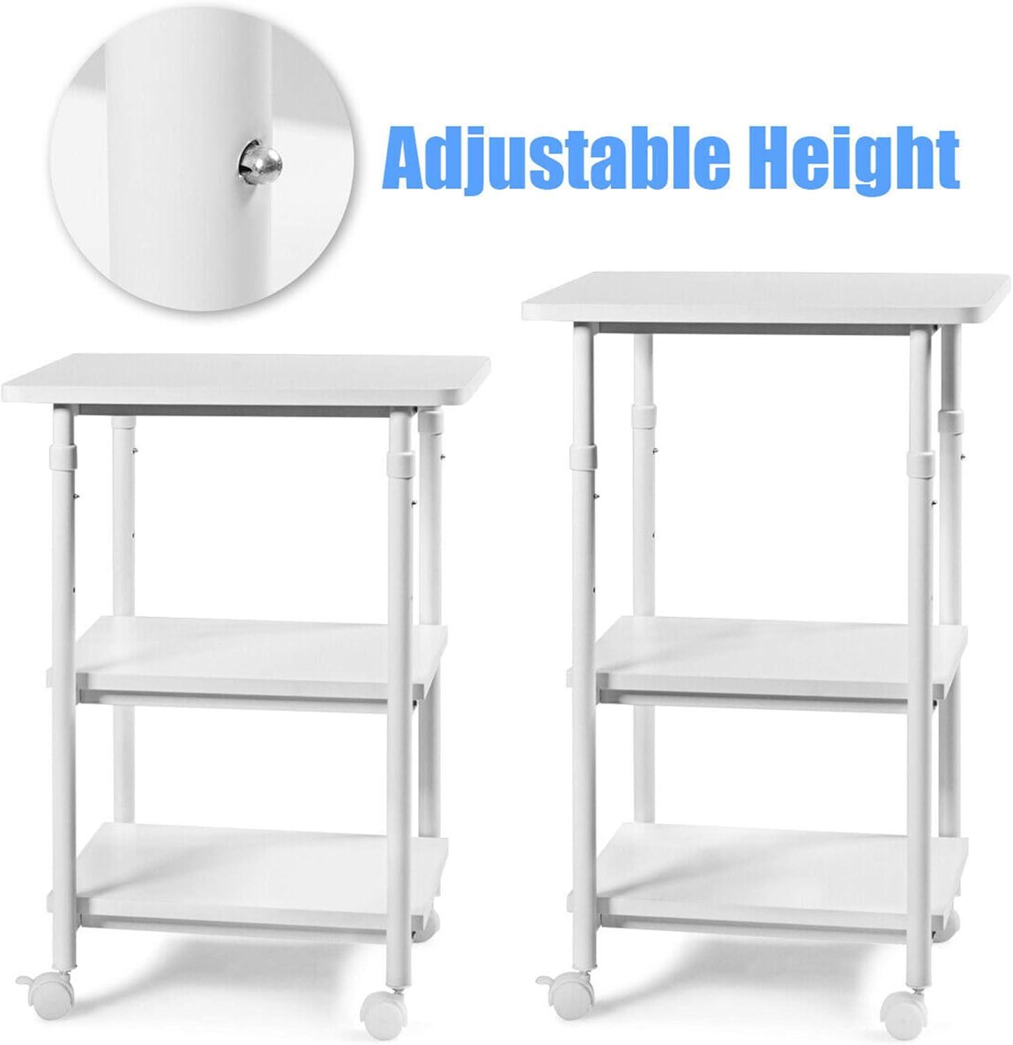 Tangkula 3-Tier Adjustable Rolling Under Desk Printer Cart with 3 Storage Shelves Printer Stand for home office White
