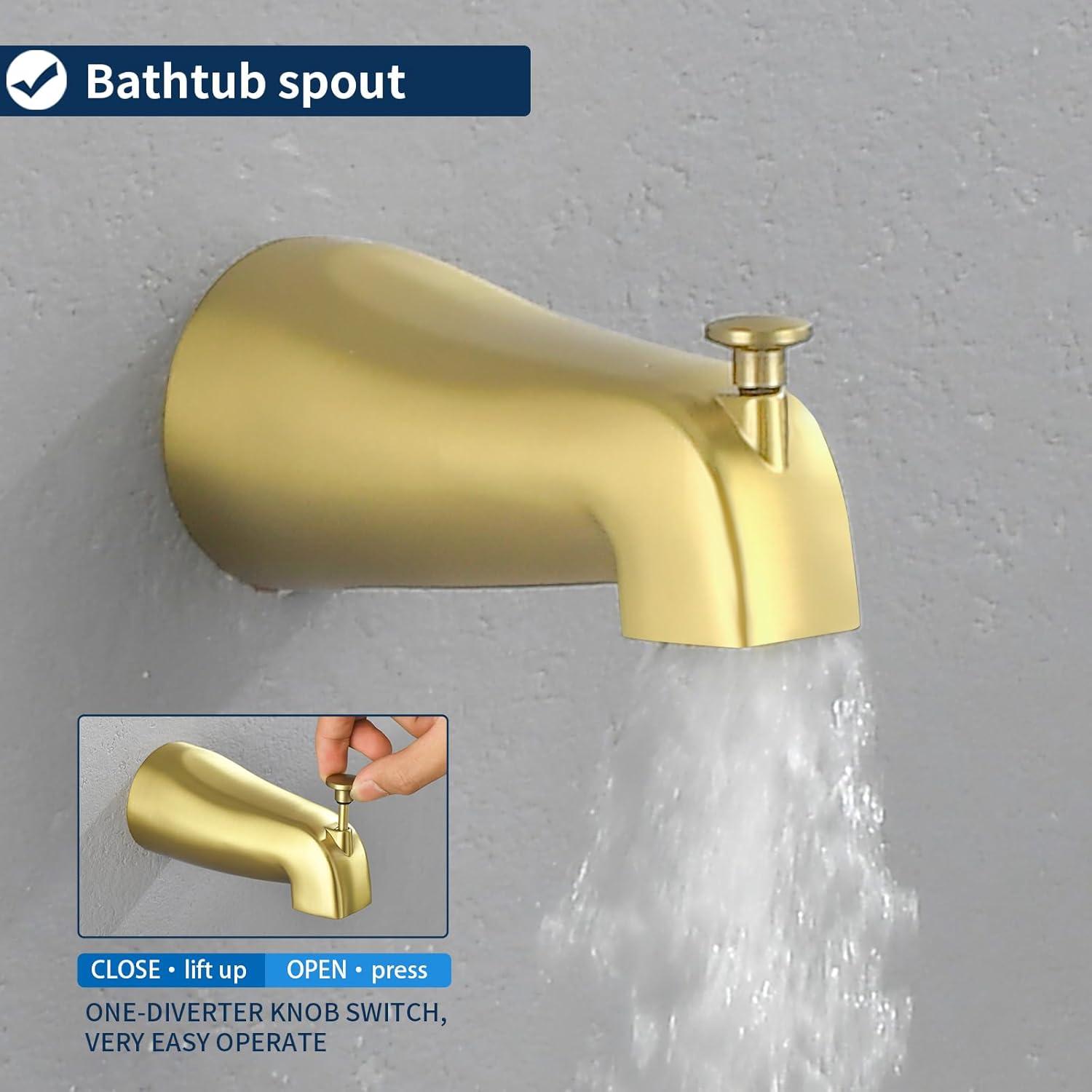 2 Handle Shower Faucet Shower System Complete 2 in 1 Shower Combo Set with Handheld Showerhead Shower Trim Kit Wall Mounted Shower Fixtures Brushed Gold