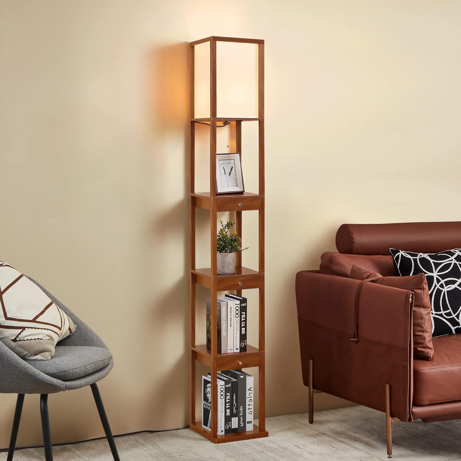 Latitude Run® 72" Column Floor Lamp With Shelves and 3 Drawers