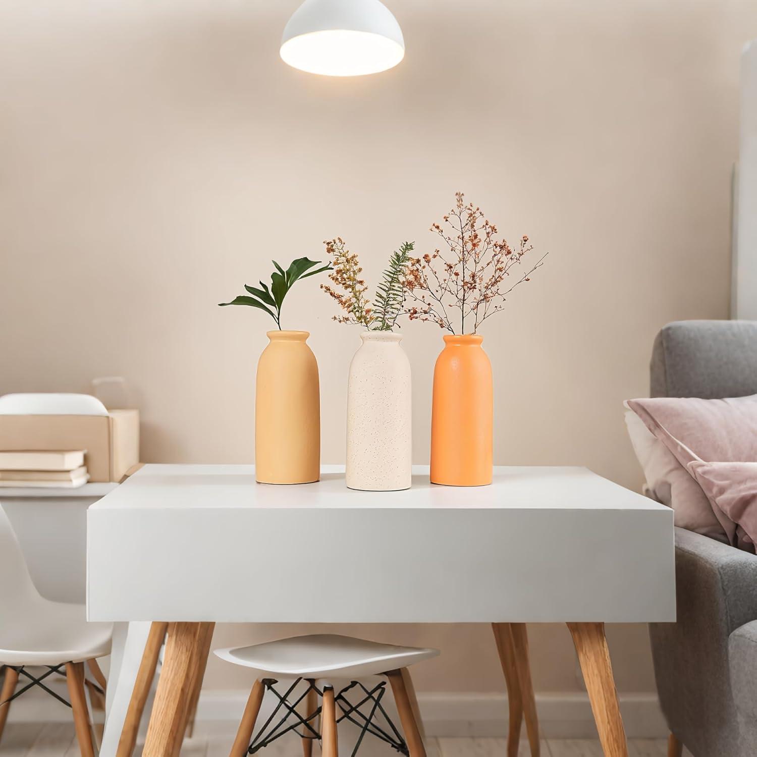 Latitude Run® Set Of 3 Multicolor Ceramic Vases For Home Decor, Farmhouse Style Centerpieces For Living Room, Table, Fireplace, Or Entryway (Blue Mix)