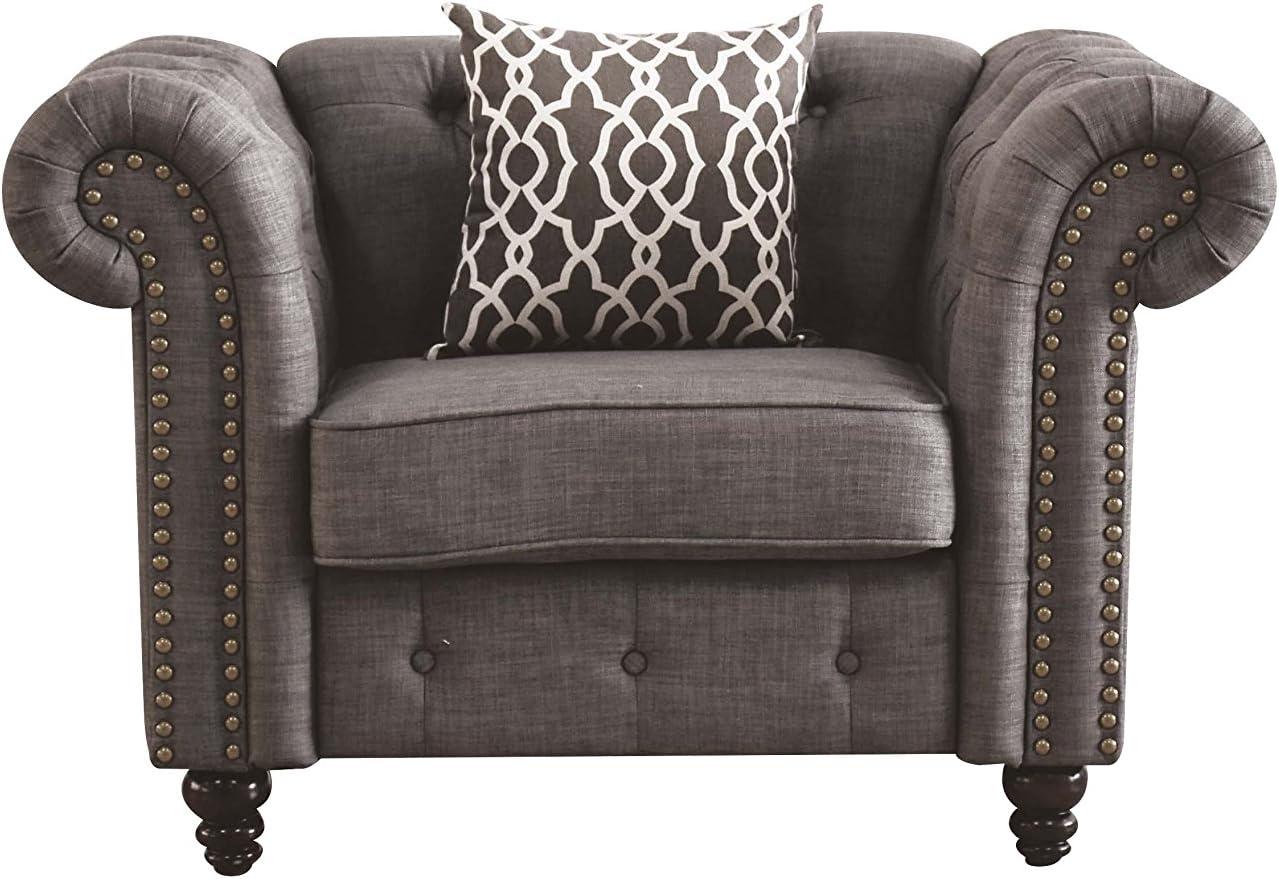 ACME Aurelia Tuxedo Tufted Arm Chair with Nailhead Trim in Brown Fabric