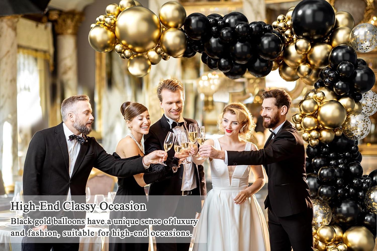 Black and Gold Latex Balloon Garland Arch Kit