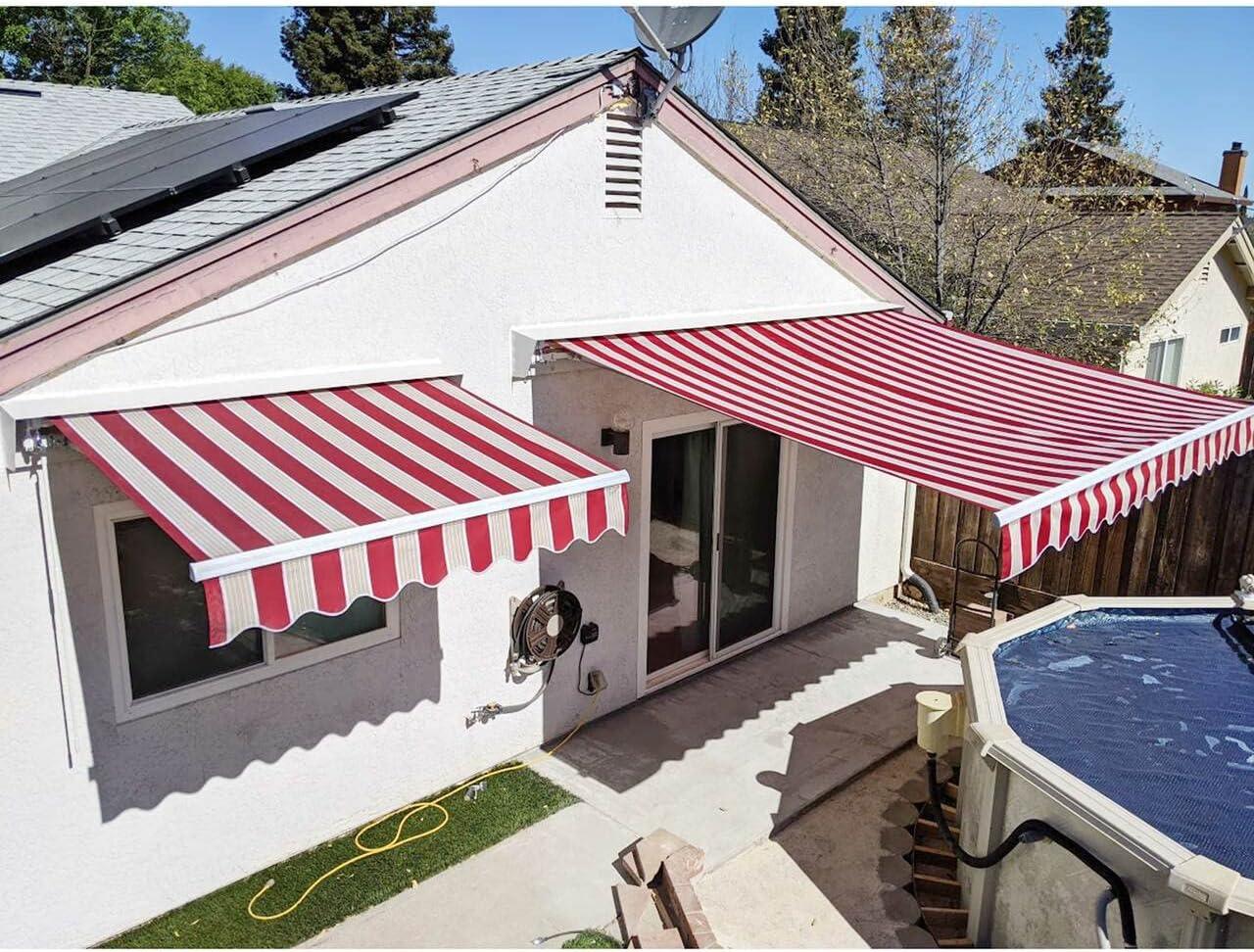 ALEKO 6.5'x5' Retractable Awning Fabric Replacement, Red and White Striped Color