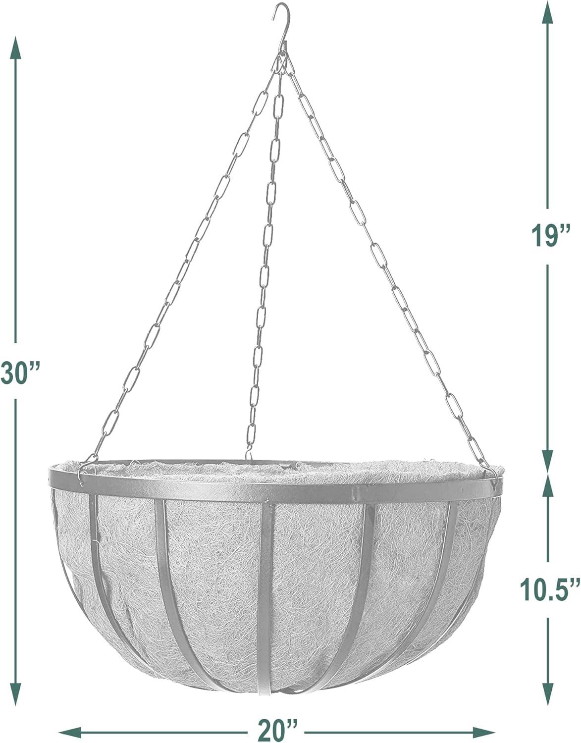 Exlonjet Garden Products Coconut 1593 Solstice Round Hanging Basket Planter, 20-Inch, Black