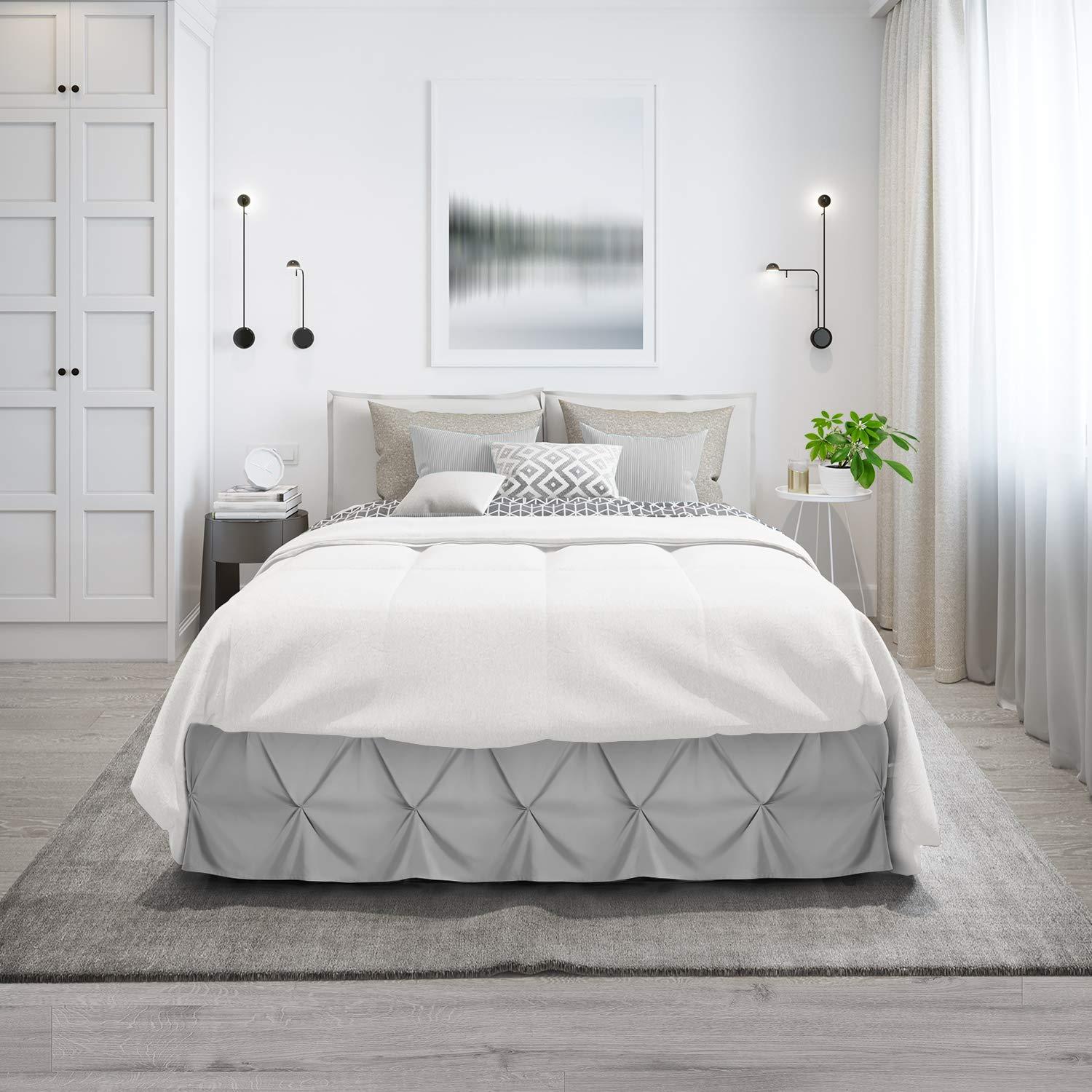 Nestl Light Grey Bed Skirt Queen Size, Pinch Pleat Queen Bed Skirt, 14" Inch Drop Queen Bedskirt, Hotel Quality Light Grey Bed Skirts, Microfiber Bedskirt for Queen Bed, Light Grey Queen Bed Skirt