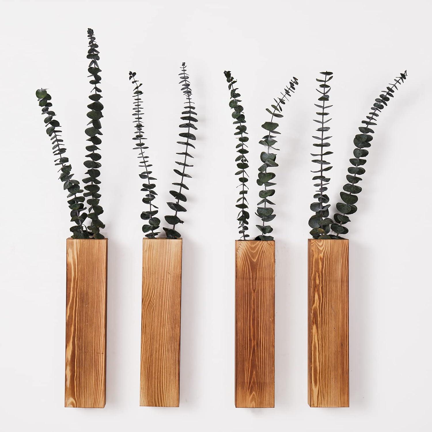 Wall Planters for Indoor Plants Modern Farmhouse Wooden Pocket Wall Vases for Dried Flowers and Faux Plants 4 Pack