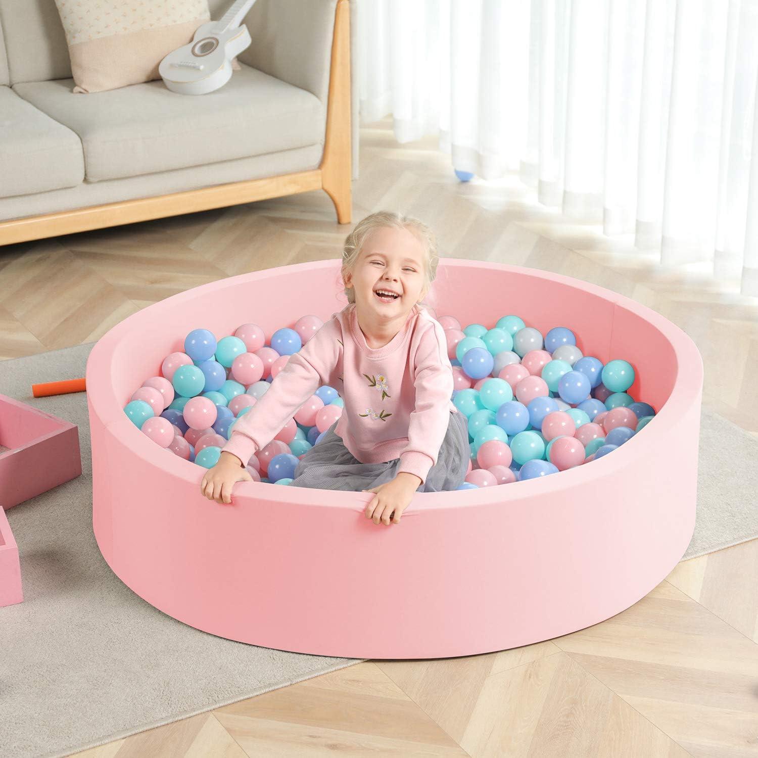 TRENDBOX Extra Large Soft Foam Ball Pit 51.2" x 11.8" (NO Balls) in Large Sponge Round Ball Pool Indoor Round Children Toddler Playpen - Light Pink