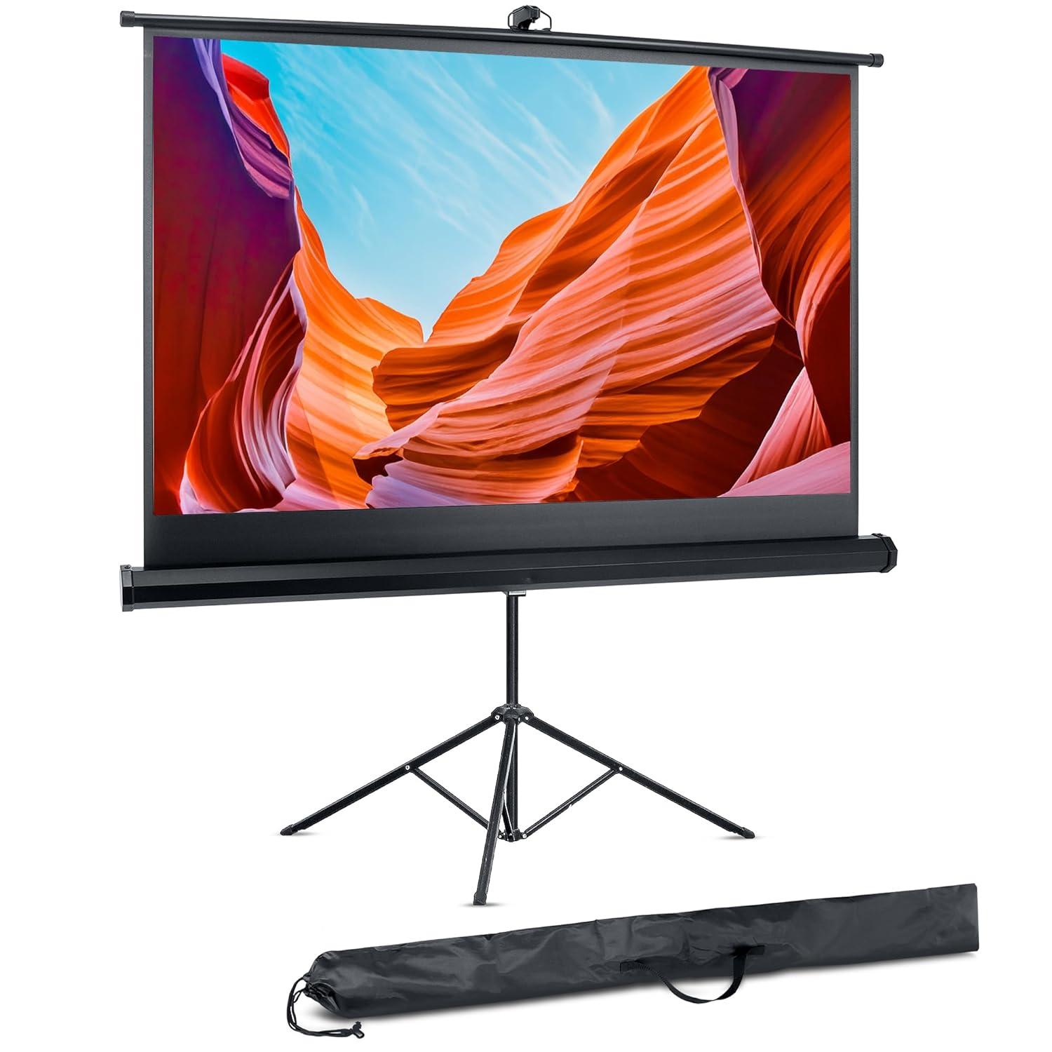 120" Portable Tripod Projector Screen for Presentations with Easy Setup, Indoor/Outdoor Use, Compatible with All Projectors