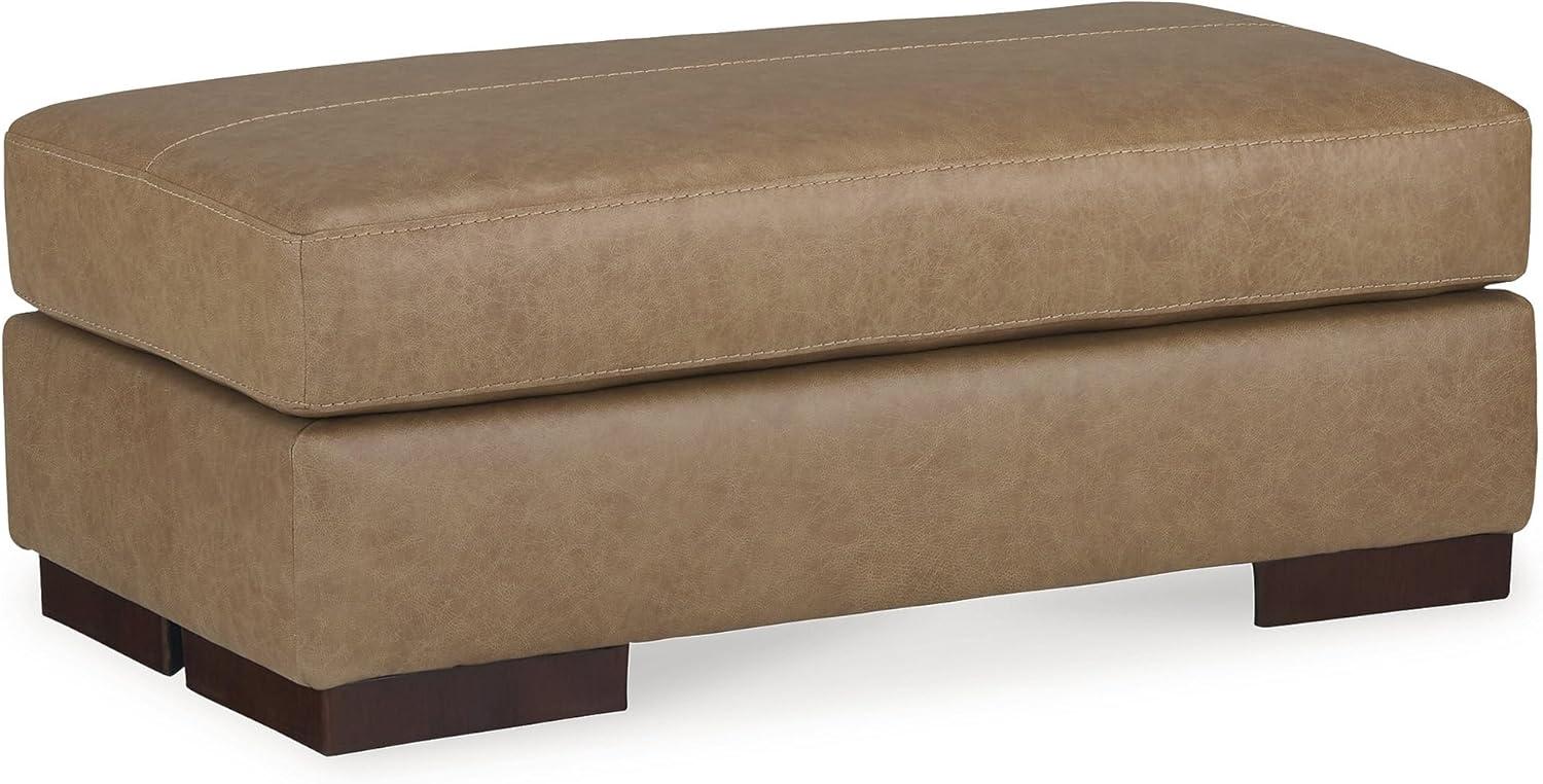 Lombardia Brown Leather Rectangular Ottoman with Wood Legs