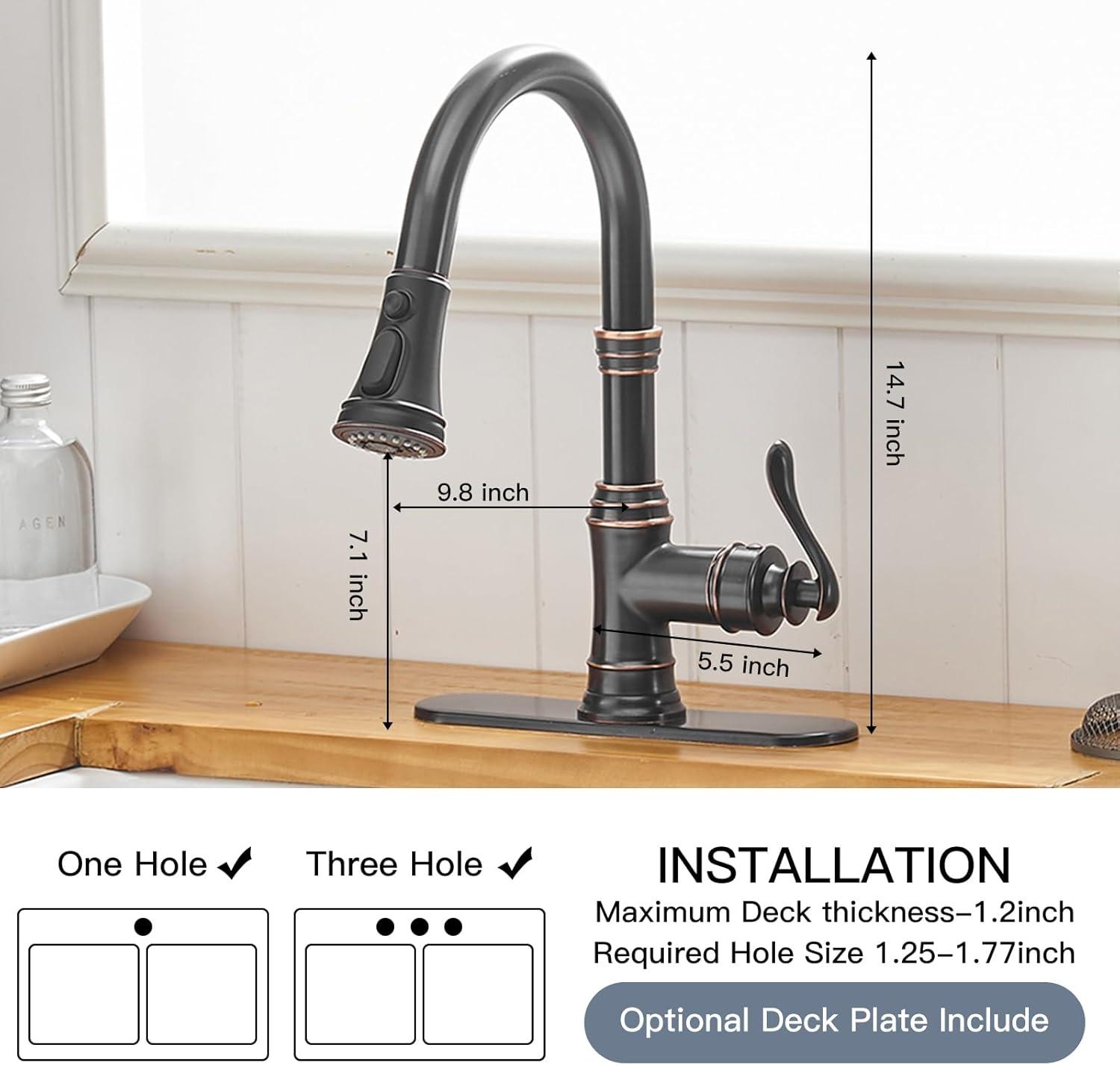 Oil Rubbed Bronze High Arc Kitchen Faucet with Pull-Out Spray