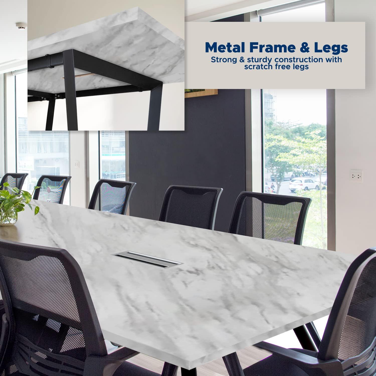 Sturdy Conference Table with Cable Management Grommets Modern Rectangle Office Meeting Table with Wood Tabletop and Metal Frame & Legs- Easy Assembly Boardroom Table (White Marble, 10 Foot)