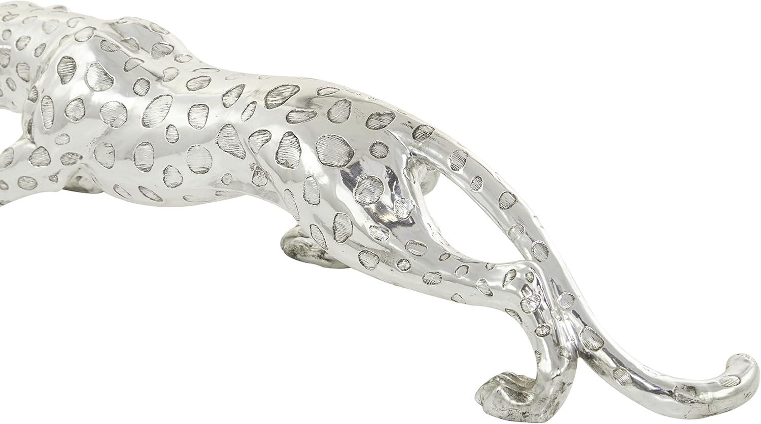Deco 79 Polystone Leopard Decorative Sculpture Home Decor Statue, Accent Figurine 48" x 11" x 12", Silver