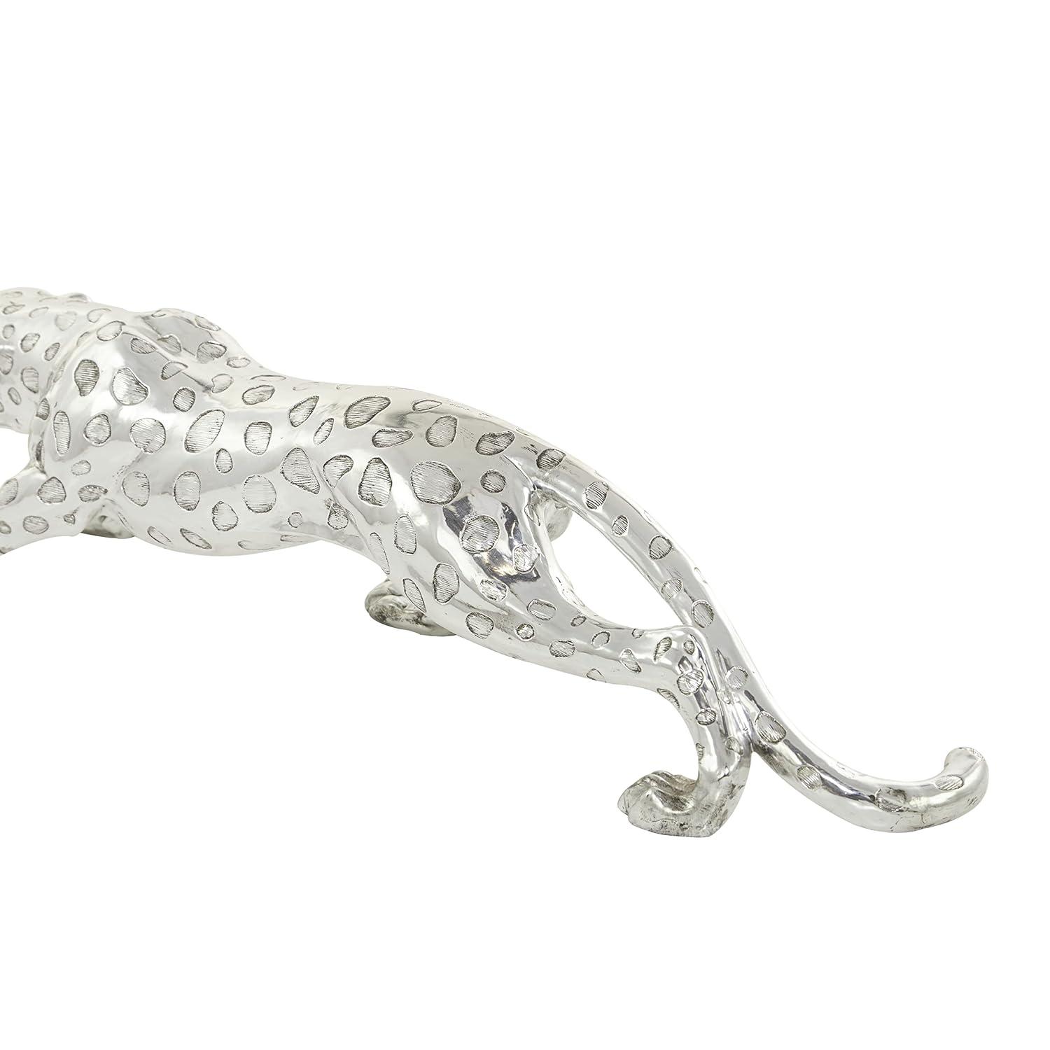 Deco 79 Polystone Leopard Decorative Sculpture Home Decor Statue, Accent Figurine 48" x 11" x 12", Silver